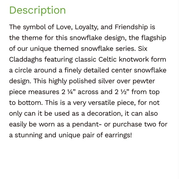 Vintage Silver Plated Pewter Celtic Claddagh Snowflake Ornament - Picture 5 of 5